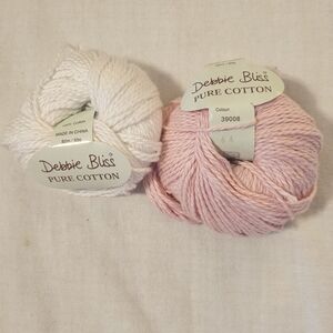 Lot 2 Balls Debbie Bliss Pure Cotton Aran #4 Yarn Pink White 90 yd Discontinued